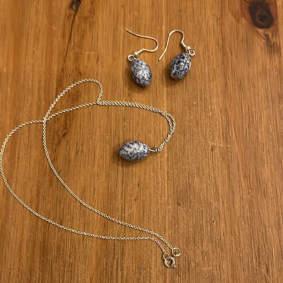 Pendant Set Sterling silver 18” chain stone pendant stainless ear wires w stones - Picture 1 of 4